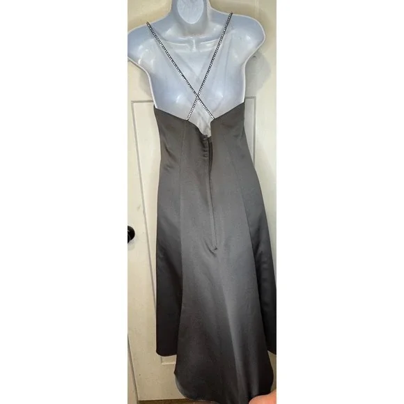 Alfred Angelo Charcoal Satin Embellished rhinestone Strap Dress Size 4 - Picture 3 of 11